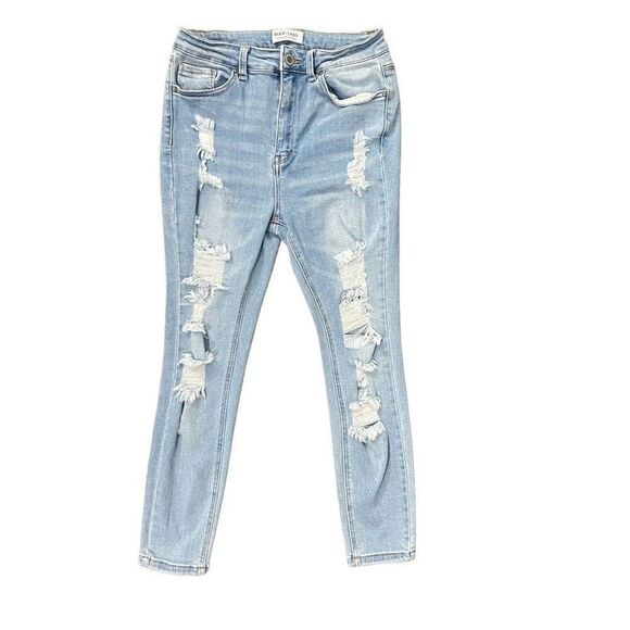 Wax Jean Junior’s Light Wash Super Distressed High Rise Skinny Denim Jeans 7/28 - Picture 1 of 12